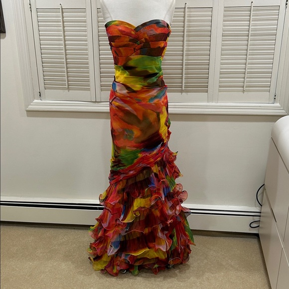New Dalia MacPhee Multicolor Strapless Evening Gown with removable straps - Picture 3 of 11
